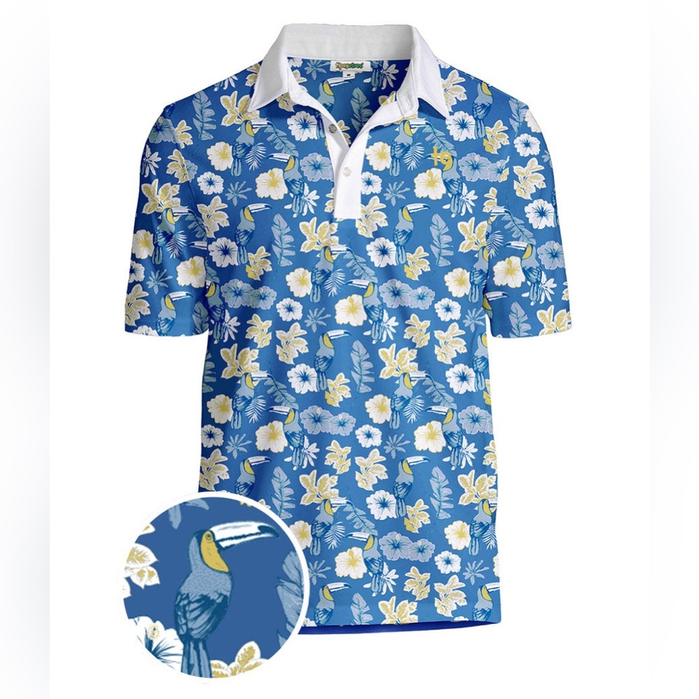 TIPSY ELVES- MEN'S BLUE BOTANICS PICKLEBALL SHIRT - XXL - GOLF